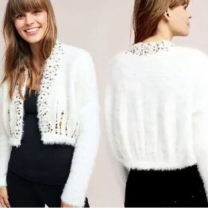 Anthropologie Knitted & Knotted SMALL Soiree wool blend fuzzy sequin cardigan